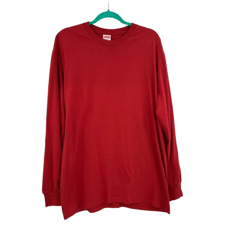 Supreme Blank Red Long Sleeve Cotton Tee Shirt Size Large
